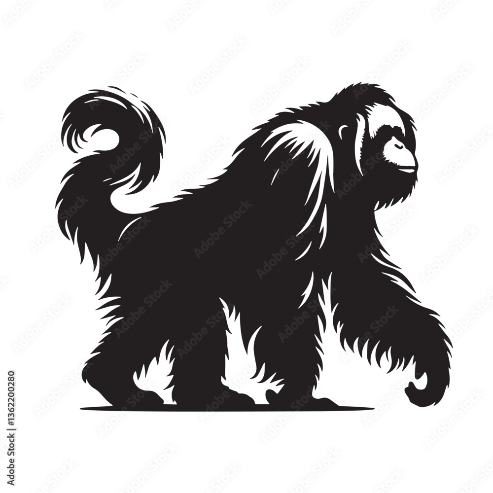 Obraz premium Black Color Orangutan Silhouette Vector Illustration, Solid White Background
