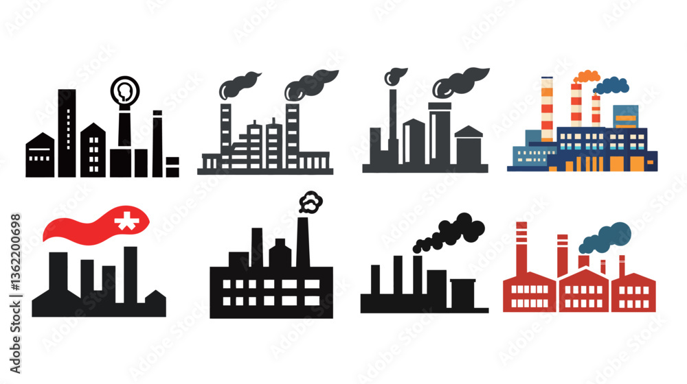 Obraz premium Factory icon vector, solid logo design representing industrial manufacturing, symbolizing productivity, efficiency, and modern industry. This minimalist logo captures the essence of a factory