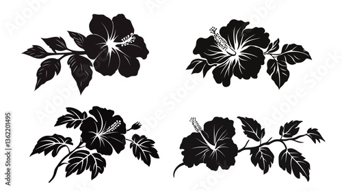 A simple and elegant hibiscus flower silhouette on a clean white background, showcasing the delicate petals and natural beauty of the flower. This minimalist design highlights the intricate lines