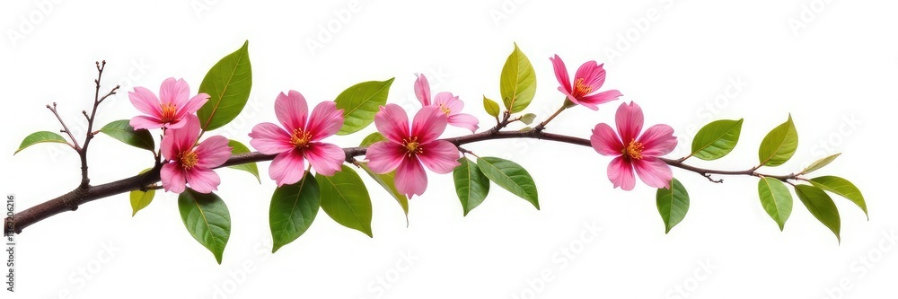 Branch with leaves and flowers isolated on white background, botanicals, foliage, branch Branch with leaves and flowers isolated on white background, botanicals, foliage, branch
