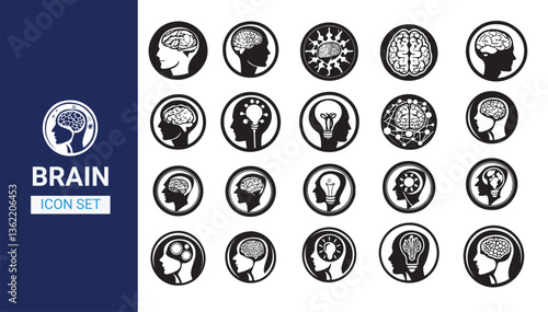 An illustration of a half brain and half gear icon,Human brain line icon on white background. Editable stroke. Vector illustration.
