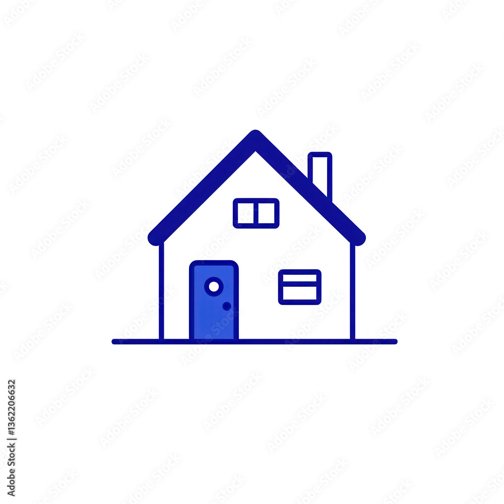A simple blue house illustration with a door and a chimney, set against a white background. Ideal for home, architecture, or real estate concepts. A simple blue house illustration with a door and a chimney, set against a white background. Ideal for home, architecture, or real estate concepts.