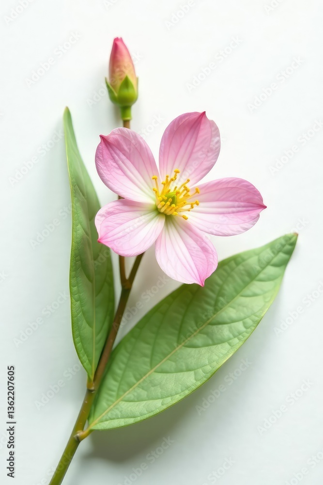 delicate flower and leaf combination on white background, leaf, negative space delicate flower and leaf combination on white background, leaf, negative space
