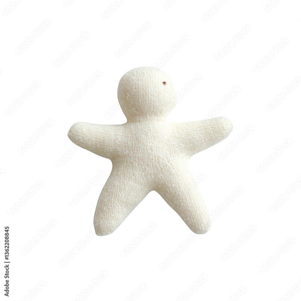 Obraz premium A soft, handmade fabric figure with a simplistic design, isolated against a white background, perfect for creative projects and textile art.