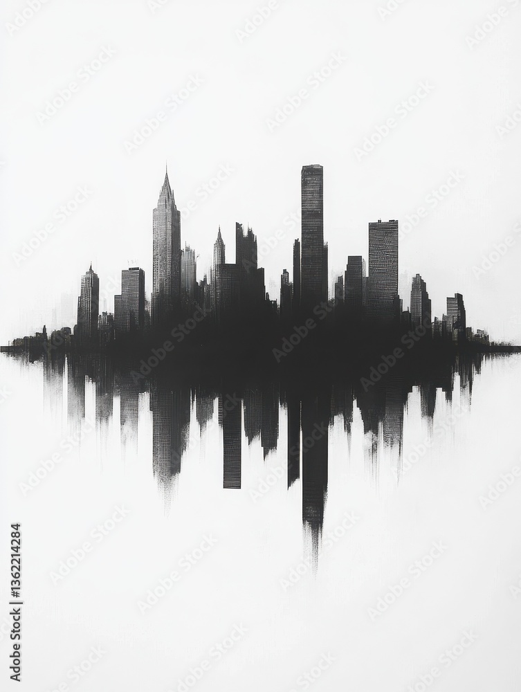 Naklejka premium minimalist skyline silhouette, capturing the essence of a city.