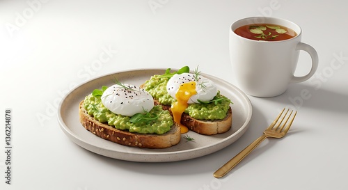 Wallpaper Mural Avocado Toast with Poached Eggs and a Cup of Tea: A Delicious and Healthy Breakfast Torontodigital.ca
