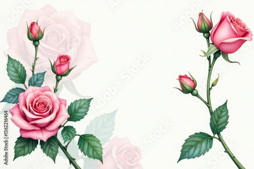 Wallpaper Mural Delicate watercolor rose buds & leaves, pastel hues, pretty, botanical Torontodigital.ca