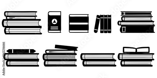 Bookshelf with Stacked and Upright Books - Minimal Line Art
