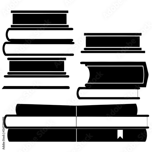Bookshelf with Stacked and Upright Books - Minimal Line Art