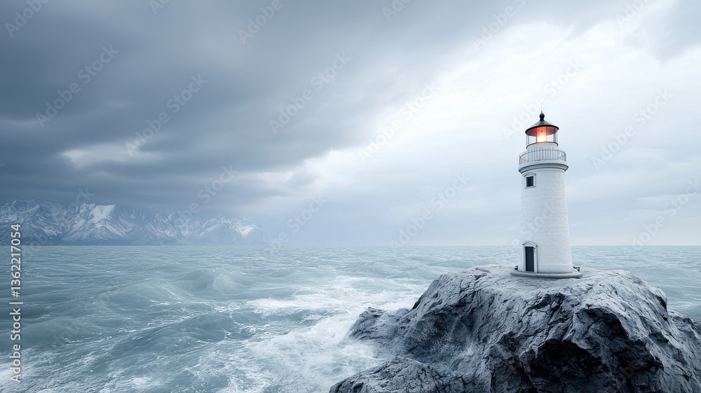 Majestic lighthouse on rocky coast, guiding ships during a stormy day with dramatic skies. Majestic lighthouse on rocky coast, guiding ships during a stormy day with dramatic skies.