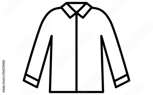 襟のある作業着、服のシンプルな線画アイコン（白黒）