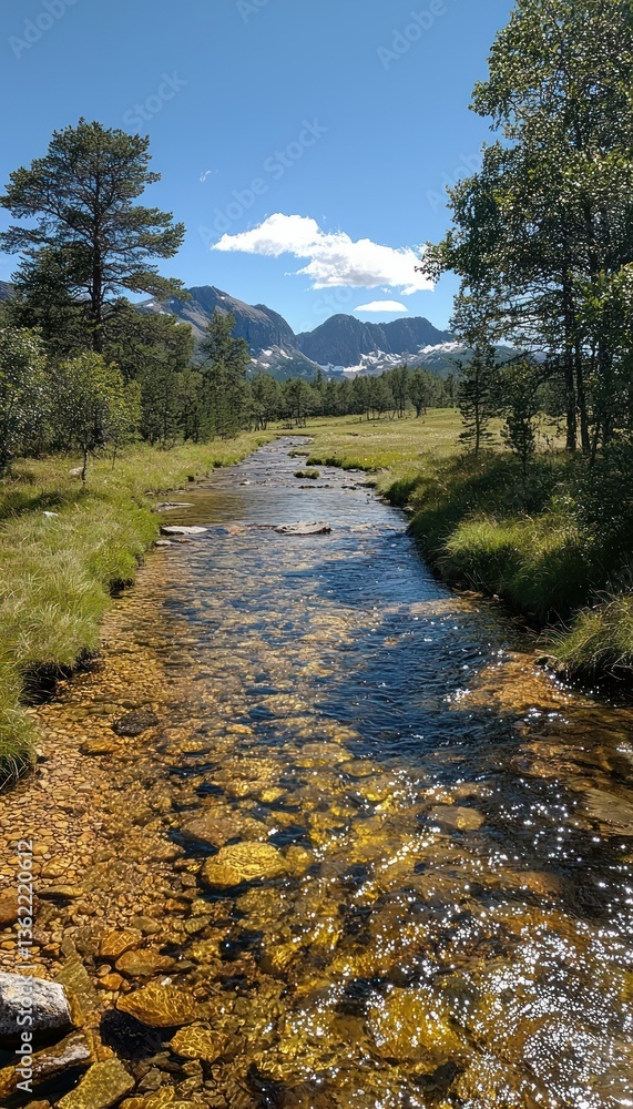 Fototapeta premium Serene Mountain Stream in Norway