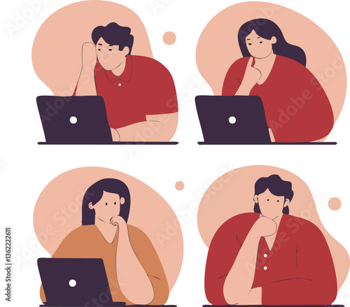 Thoughtful Individuals Using Laptops