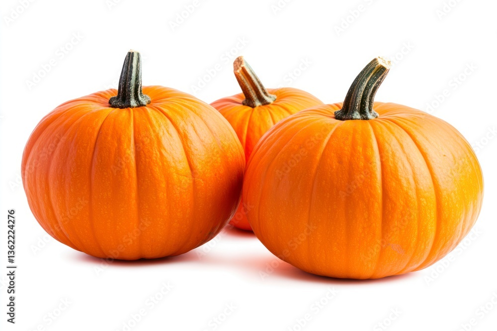 Three Orange Pumpkins Isolated on White Background Ready for Halloween Three Orange Pumpkins Isolated on White Background Ready for Halloween