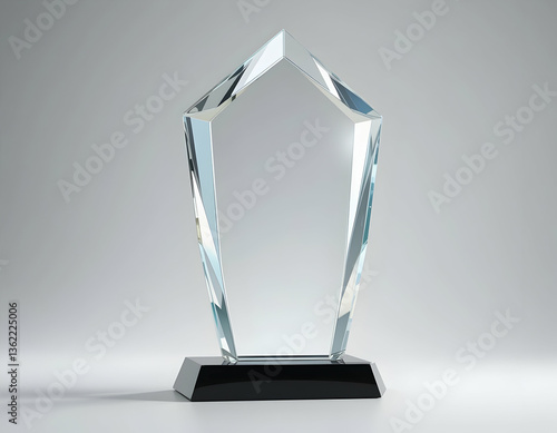 Crystal Award on Display with Geometric Design and Black Base