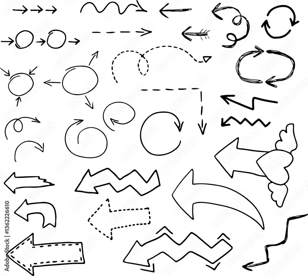 set of arrows hand drawn with brush black curved lines, dotted arrow, growth arrow, arrow with heart, line arrows set of arrows hand drawn with brush black curved lines, dotted arrow, growth arrow, arrow with heart, line arrows