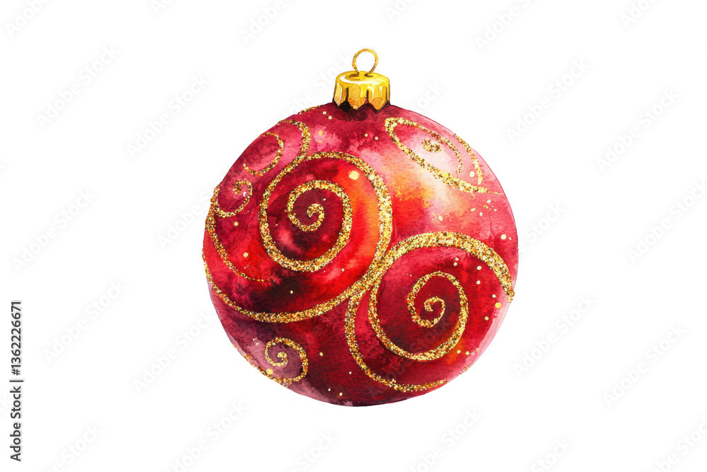 A shiny red Christmas ball ornament isolated on white background perfect for holiday decoration A shiny red Christmas ball ornament isolated on white background perfect for holiday decoration
