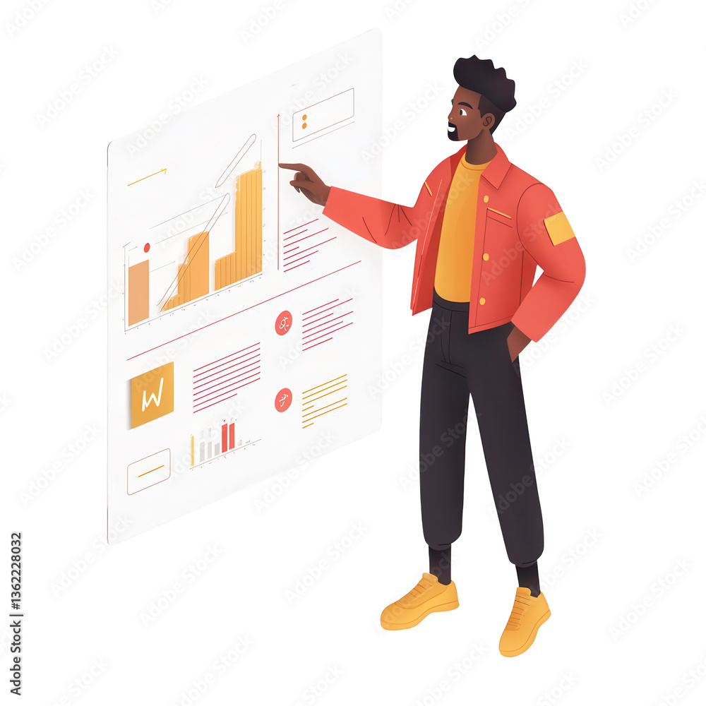 Fototapeta premium Professional man analyzing data on a digital screen, showcasing modern business analytics and growth strategies. The scene highlights innovation and technological advancement.