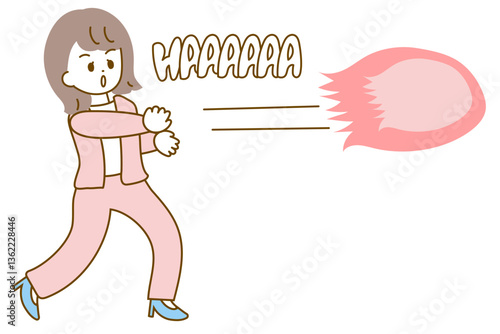 波動系の技を繰り出すスーツの女性のイラスト