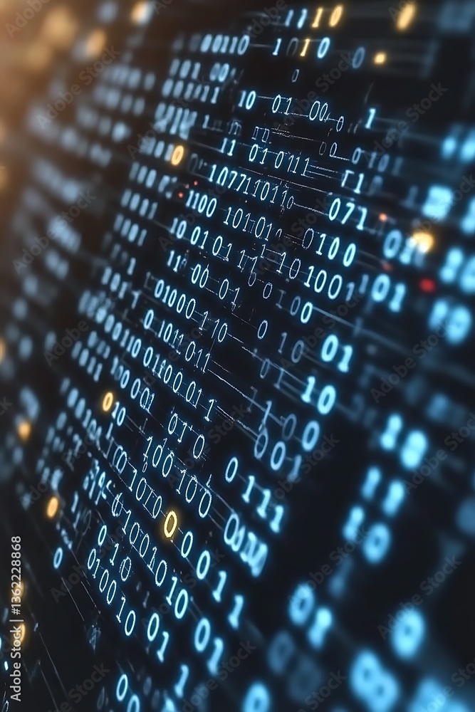 Obraz premium Binary Code Screen Closeup.