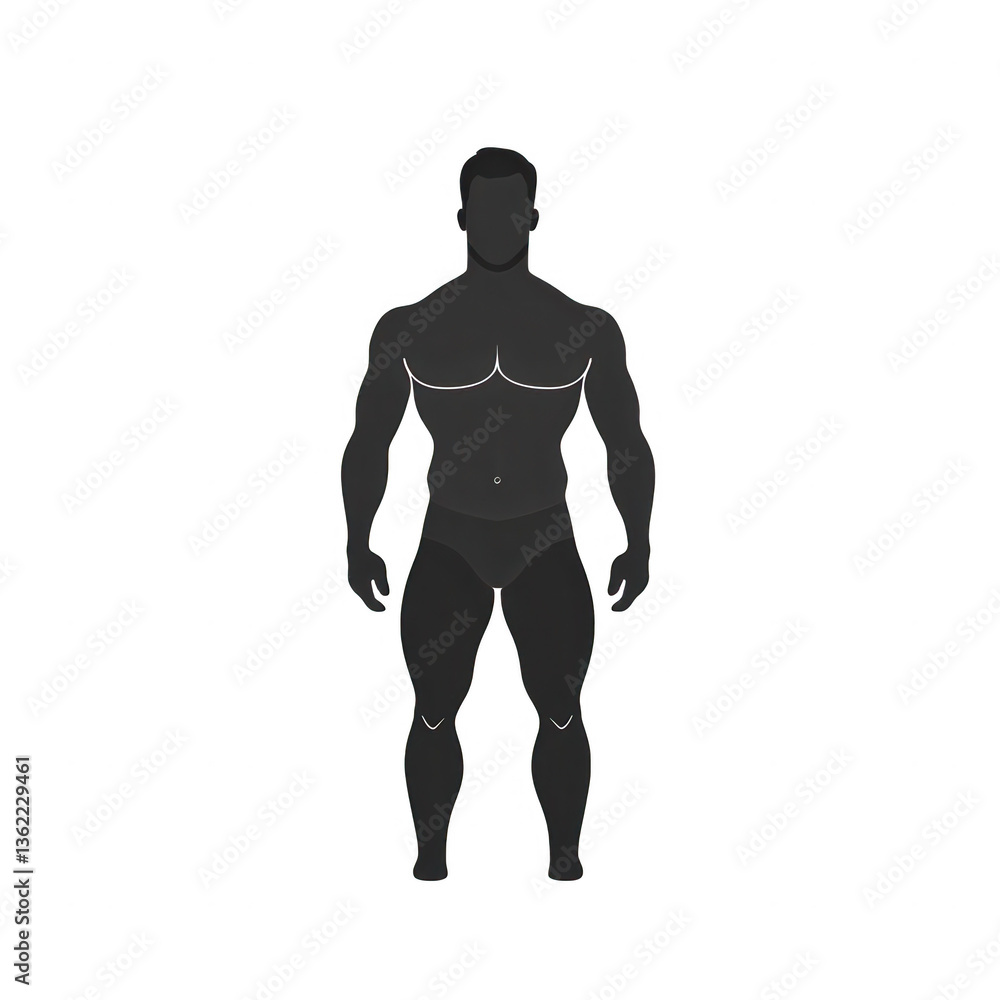 Silhouette of a muscular male figure standing upright, emphasizing body structure and fitness. Ideal for health and wellness themes. Silhouette of a muscular male figure standing upright, emphasizing body structure and fitness. Ideal for health and wellness themes.