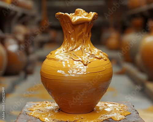 Ceramic vase covered in dripping glaze