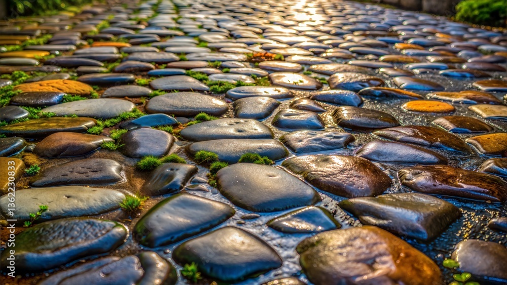 Fototapeta premium Stones and pebbles on the beach and in the water with waves crashing on the shore