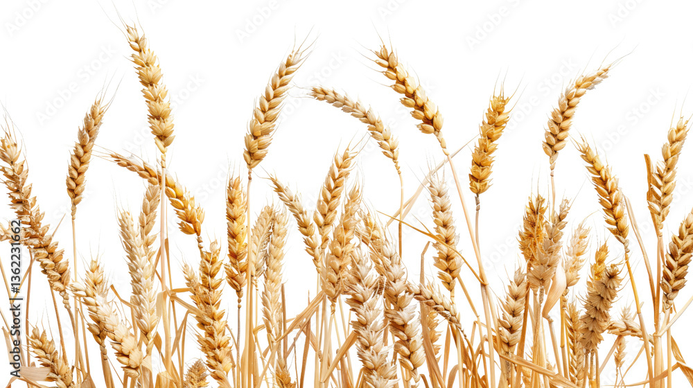 Fototapeta premium Golden Wheat Field: A detailed close-up of golden wheat stalks swaying gently, demonstrating the beauty of agricultural life.