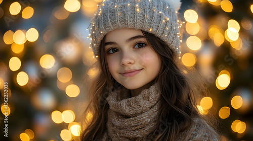 Wallpaper Mural Child portrait w/ twinkle lights in hat, sweater Warm glow Torontodigital.ca