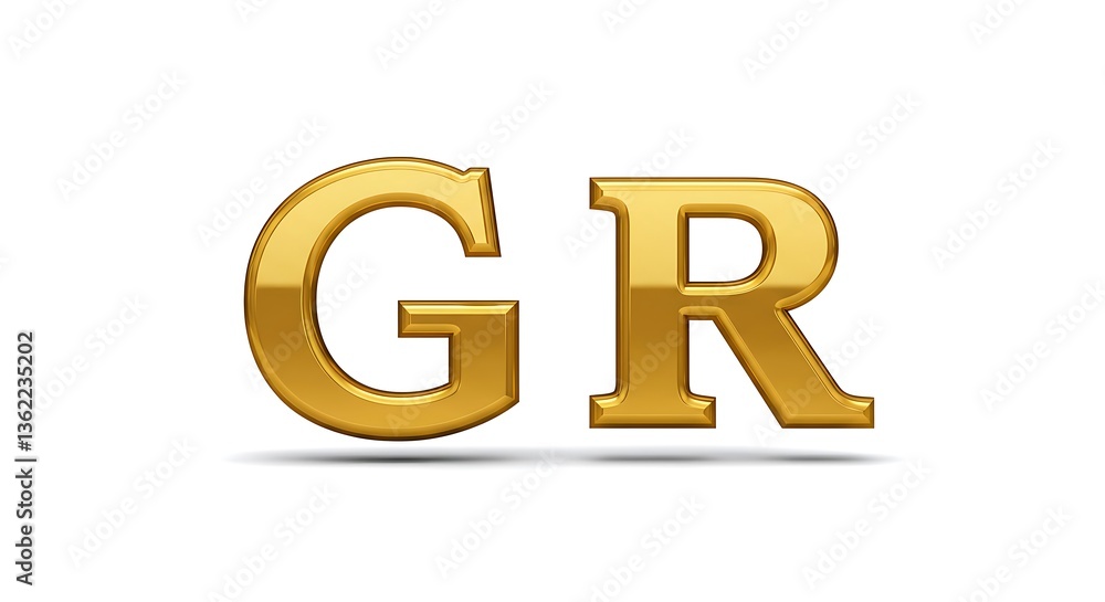 Golden GR Letters: 3D Rendering of Elegant Gold Alphabet Golden GR Letters: 3D Rendering of Elegant Gold Alphabet