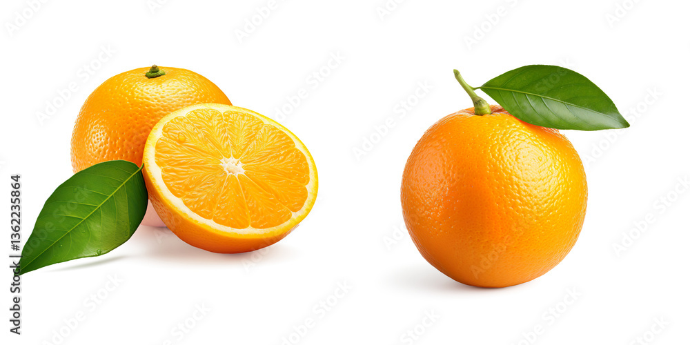 Close of Fresh orange with leaf on a transparent background Close of Fresh orange with leaf on a transparent background