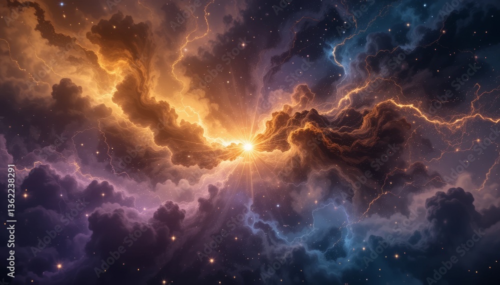 Obraz premium A Majestic Celestial Display of Glowing Clouds And Sparkling Stars