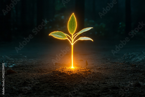 A sacred plant illuminated by fire that does not burn, casting divine light across a shadowy