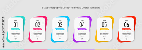 6 Steps Infographics Design editable Template, Graph, Pie chart, workflow layout, vertical rectangular box diagram, report, business presentation graphic elements, step by step process diagram