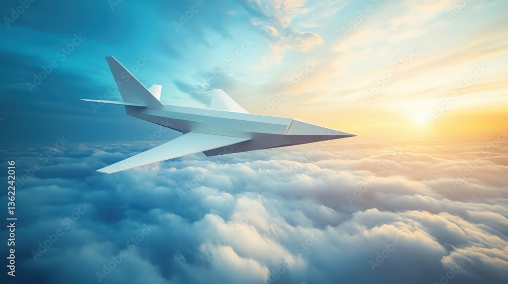 Fototapeta premium Futuristic aircraft soaring above the clouds.