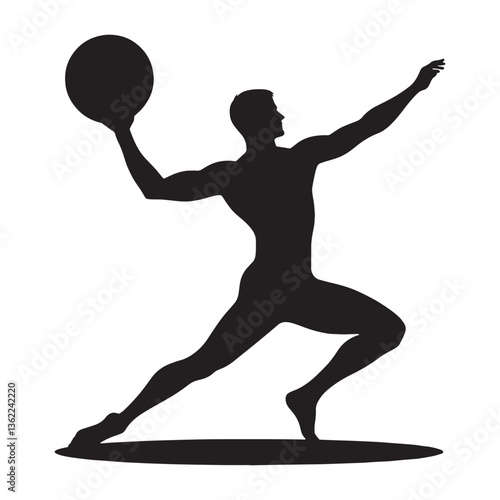Determined Discus Thrower silhouette, channeling raw energy - Athletics illustration - Minimalist Discus Throw vector - Athlete in action


