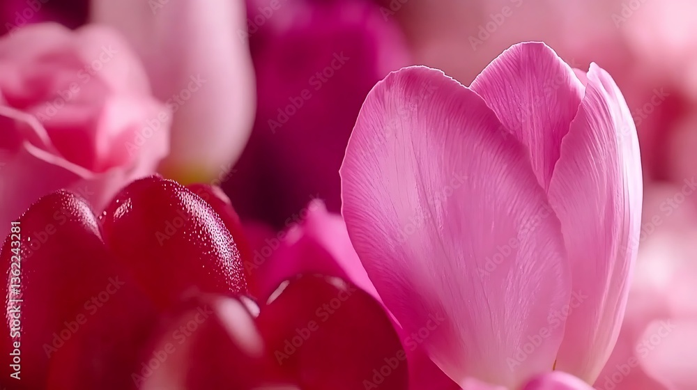 Beautiful pink tulips and other flowers in soft focus and close up Beautiful pink tulips and other flowers in soft focus and close up