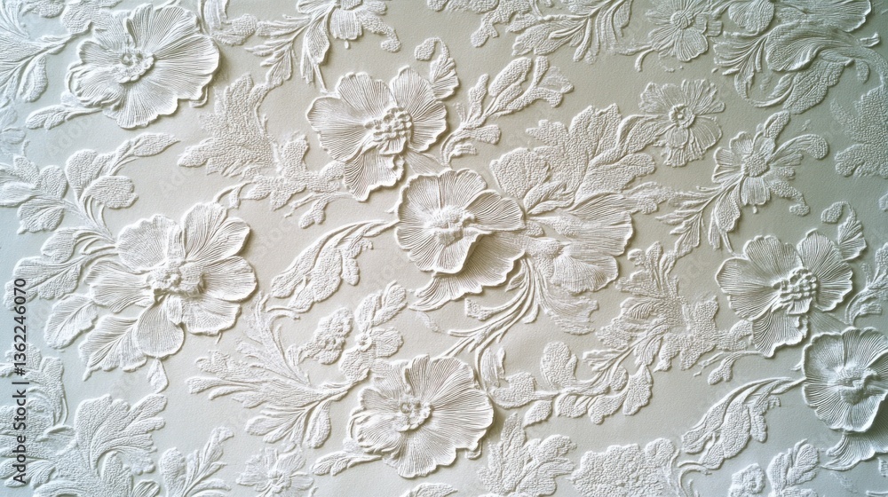 Intricate embossed floral pattern on a light background Intricate embossed floral pattern on a light background