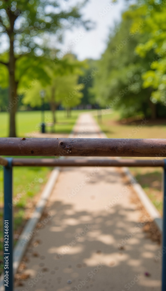 Scenic park pathway with greenery in soft focus Scenic park pathway with greenery in soft focus