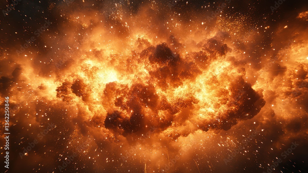 Naklejka premium Fiery Celestial Explosion: A Cosmic Inferno