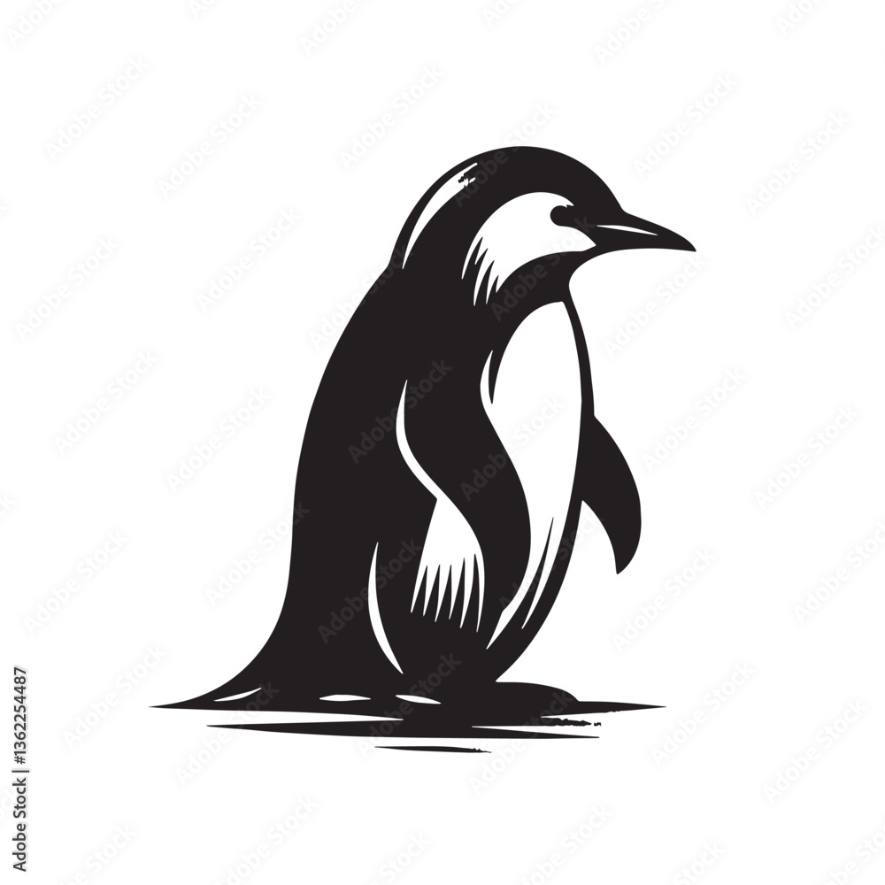 Naklejka premium Black Color Penguin Silhouette Vector Illustration, Solid White Background