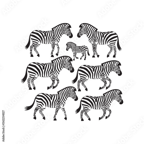  set of black various zebra vector silhouettes