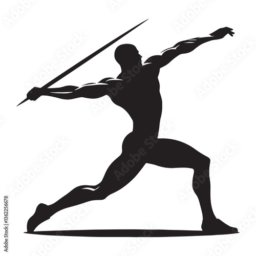 Speedy Javelin Thrower silhouette, accelerating toward the throw - Javelin illustration - Minimalist Javelin vector - Precision in movement


