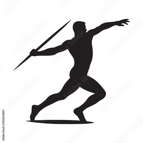 Graceful Javelin Thrower silhouette, showcasing fluid motion - Javelin illustration - Minimalist Javelin vector - Strength meets elegance

