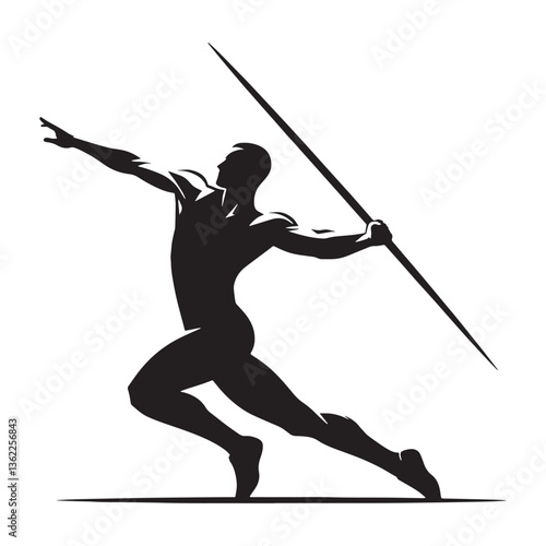 Athletic Javelin Thrower silhouette, preparing for a record-breaking throw - Javelin illustration - Minimalist Javelin vector - The spirit of competition

