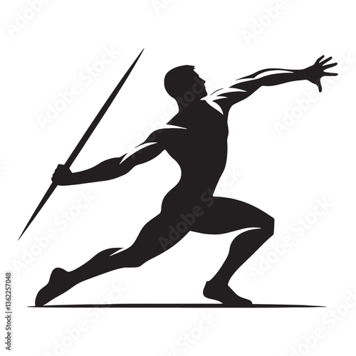 Dynamic Javelin Thrower silhouette, captured at the peak of motion - Javelin illustration - Minimalist Javelin vector - Strength and technique

