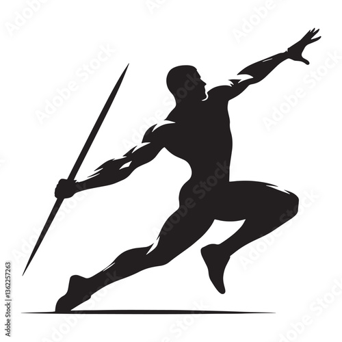 Determined Javelin Thrower silhouette, generating immense force - Javelin illustration - Minimalist Javelin vector - Precision athlete

