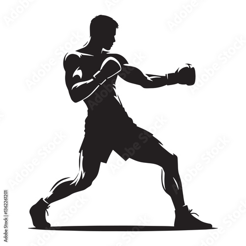 Explosive Kickboxer silhouette, launching a spinning back kick - Martial Arts illustration - Minimalist Kickboxer vector - Combat silhouette

