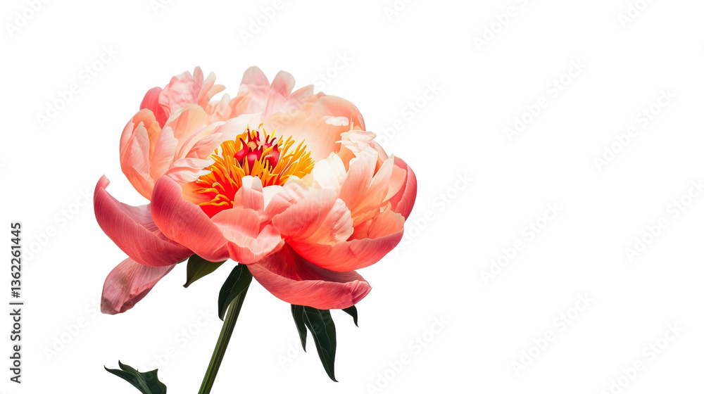 Fototapeta premium Peony's Elegant Embrace: Delicate petals of a vibrant peony unfurl, showcasing intricate details of nature's beauty, evoking feelings of freshness, and growth