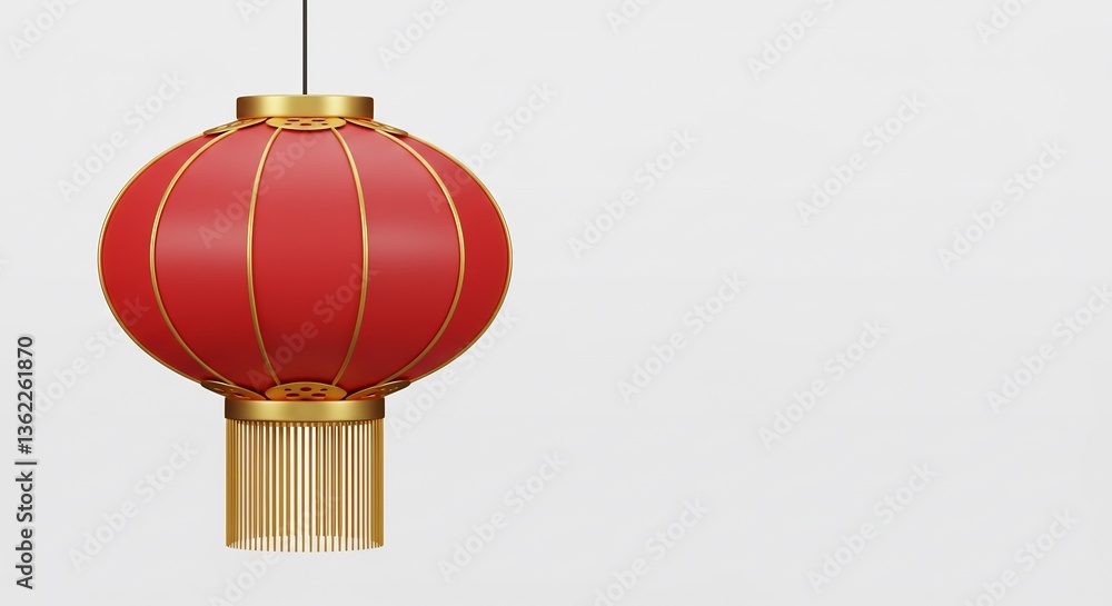 Obraz premium 赤提灯 優雅に輝く黄金縁 シンプル背景